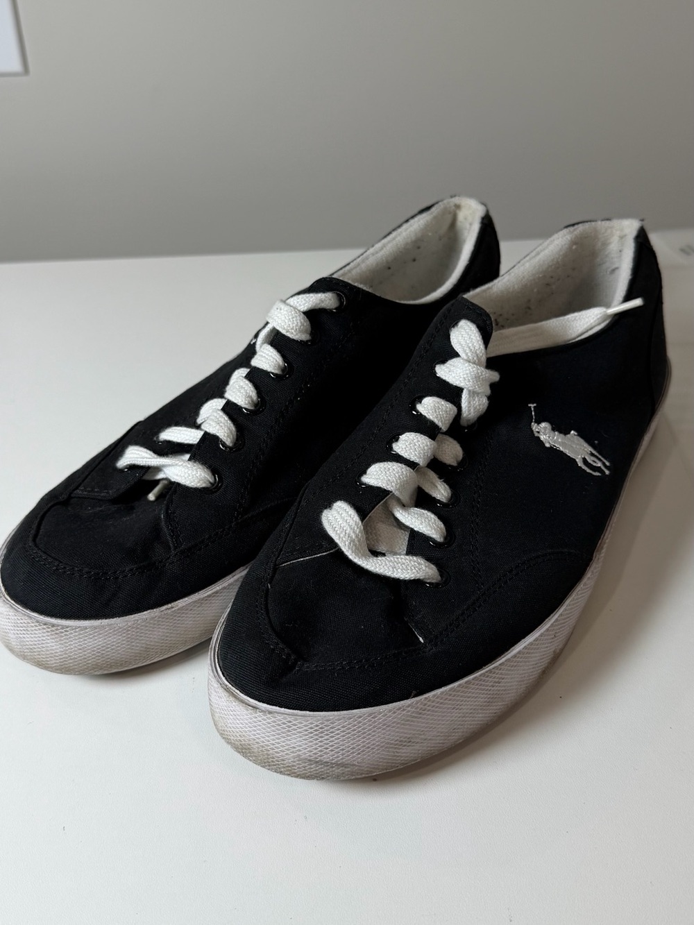 Polo Ralph Lauren 11D Black Canvas Low-Top Sneakers with White Accents